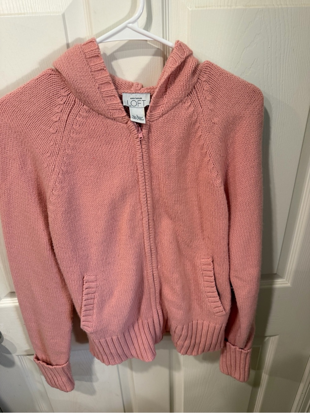 LOFT Pink Hooded Zip Sweater